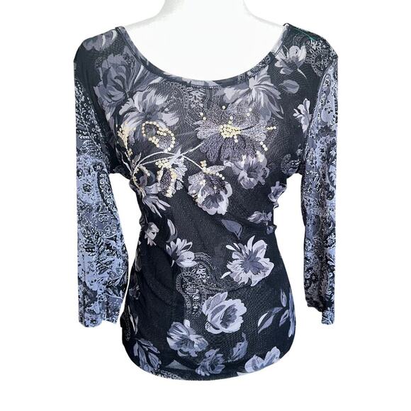 Coldwater Creek Shirt W goth core 3/4 Sleeve Sheer Lined Blouse - Picture 3 of 4